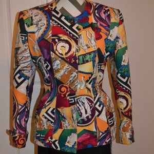 Vintage Vertigo Paris Women's jacket top Size L, colorful print made in France
